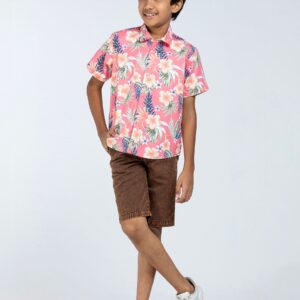 Pink Printed Cotton Shirt Pant Set