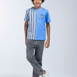 Blue Printed Cotton T-Shirt